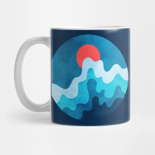 Vibrant Dark Blue Sky and Ocean Waves Art Mug